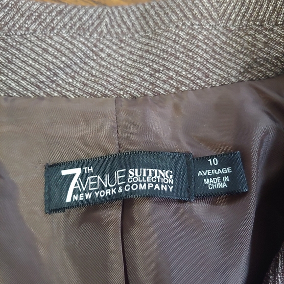 New York & Company 7th Avenue Brown Herringbone Suit Blazer Size Women's 10 - Picture 8 of 9